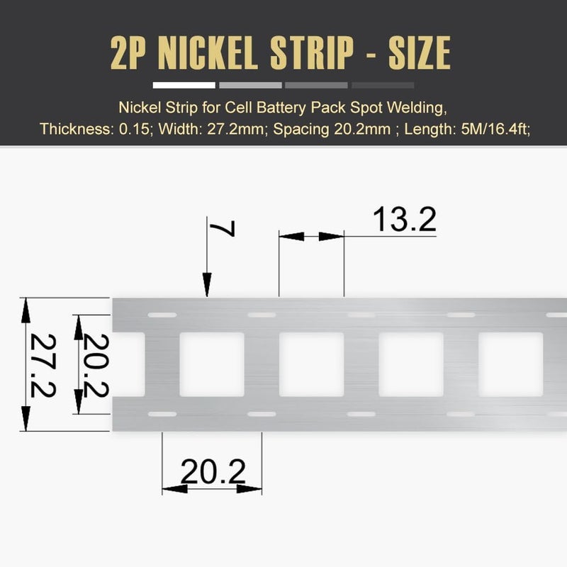 MatchWhiz 2P Nickel Strip 0.15x27mm (16.4ft/roll) Spacing 20.2mm for 18650 Soldering, Li-Po Battery, NiMh and NiCd Battery Pack Battery and Spot Welding 18650 Battery Pack DIY - Image 2